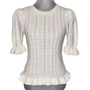 INC International Concepts Cream Knit Ruffle Hem Sweater